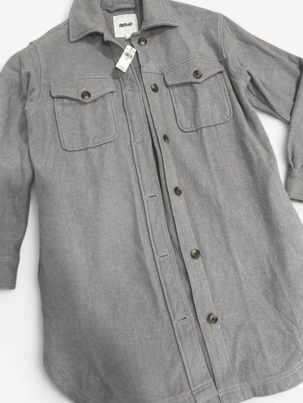 NWT AE / Aerie Grey Heavy but Soft Flannel Shacket Jacket XS- Oversized